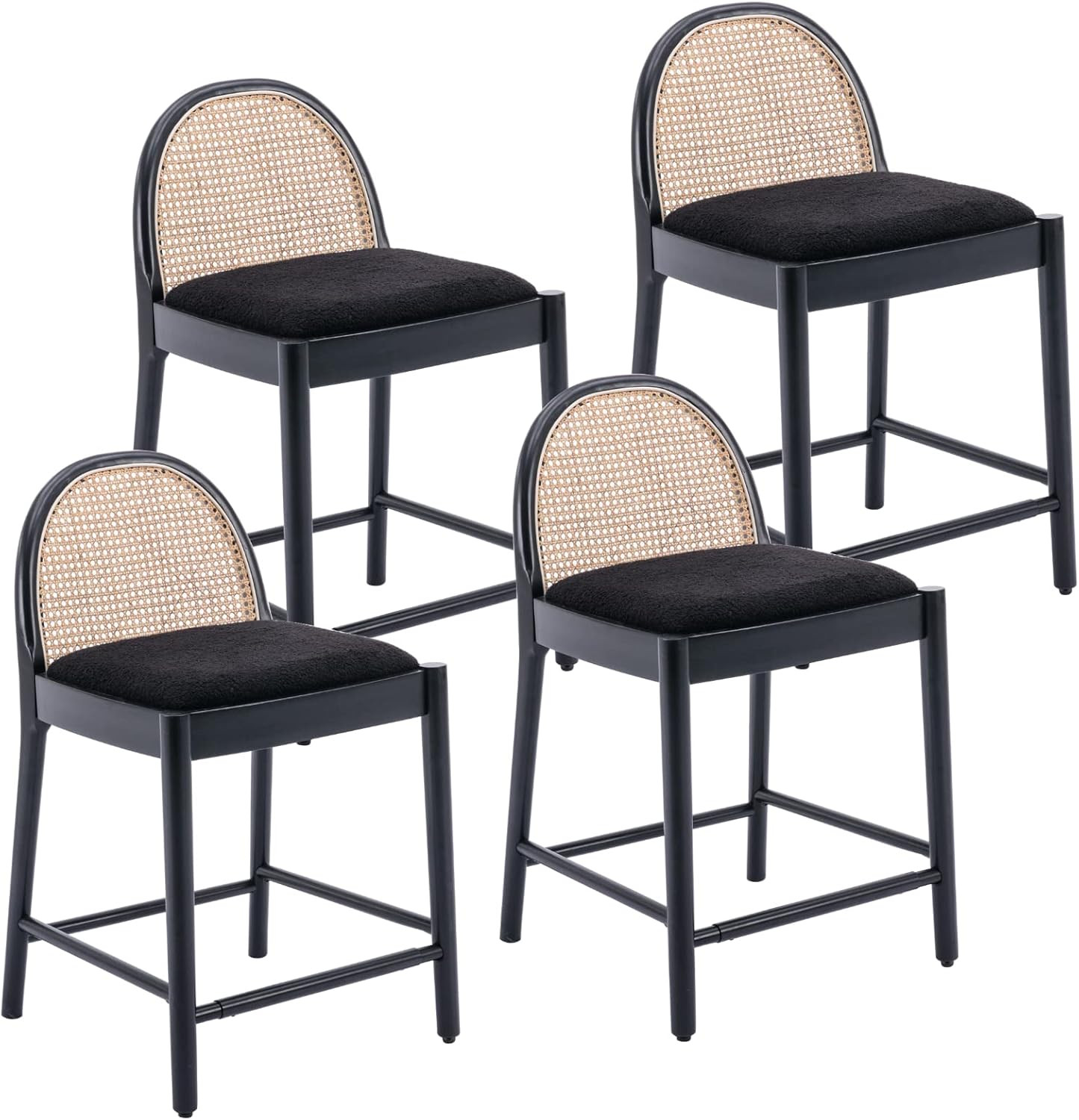 LukeAlon Sherpa Counter Stools Set of 4, 26" Seat Height Low Barstools with Wood Legs Natural Can... | Amazon (US)
