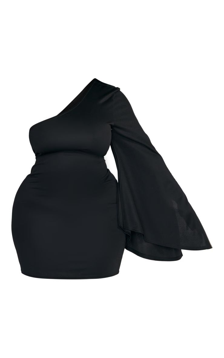 Plus Black Crepe One Shoulder Bodycon Dress | PrettyLittleThing US