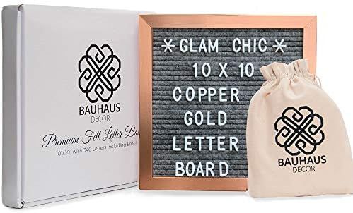 Marble Gray Felt Letter Board 10x10 inches with Metallic Copper Gold Colored Frame by Bauhaus Dec... | Amazon (US)