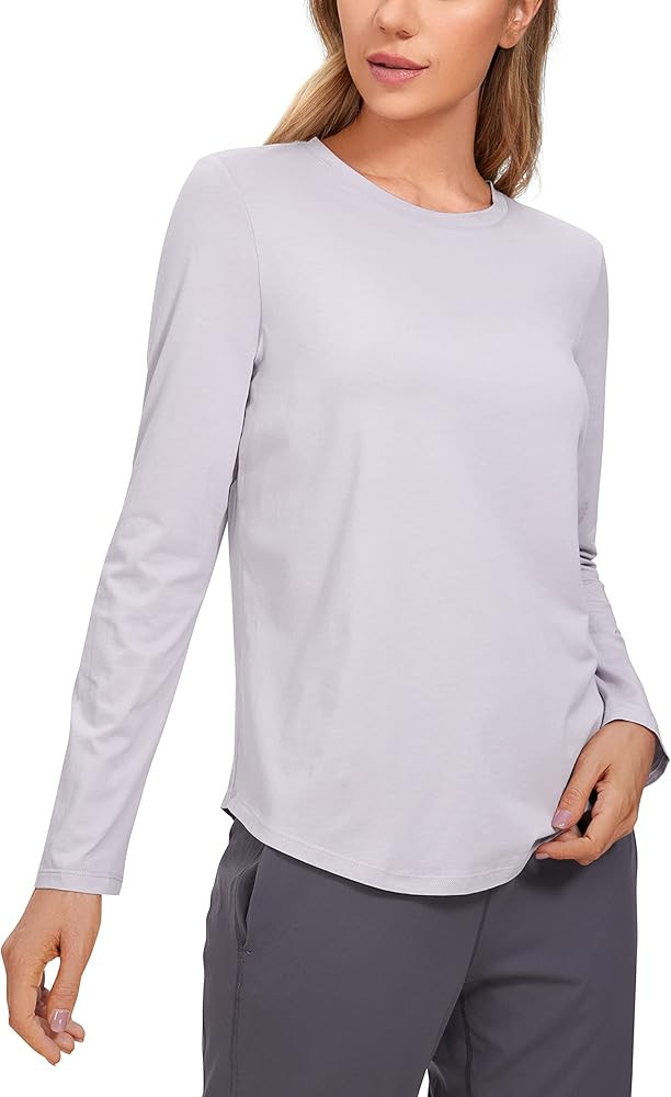 CRZ YOGA Pima Cotton Workout Long Sleeve Shirts for Women Athletic Crewneck Yoga Casual Tops Plai... | Amazon (US)