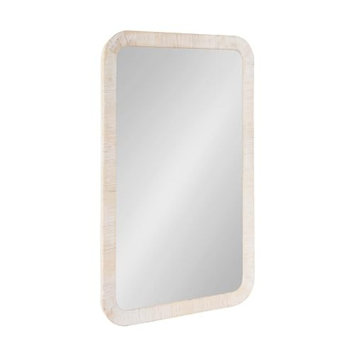 Kate and Laurel Rahfy Boho Rectangle Rattan Mirror, 24 x 36, White, Decorative Rounded Rectangular Wall Mirror with Authentic Rattan Frame for Vanity Bathroom Mirro | Amazon (US)
