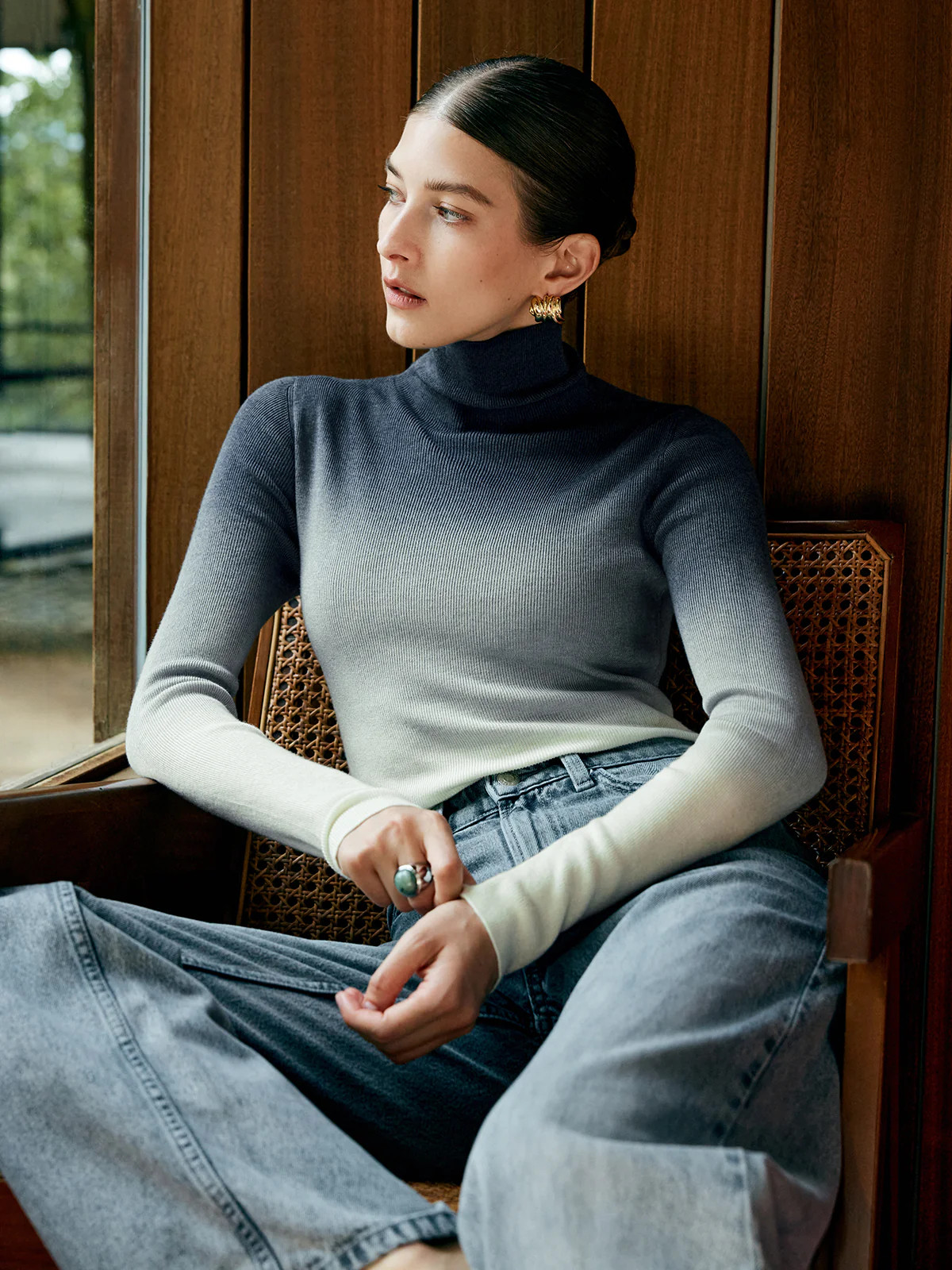 Wool-Blend Ombre Slim Knit Top | Commense