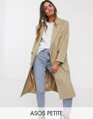 ASOS DESIGN Petite classic crepe coat in stone | ASOS (Global)