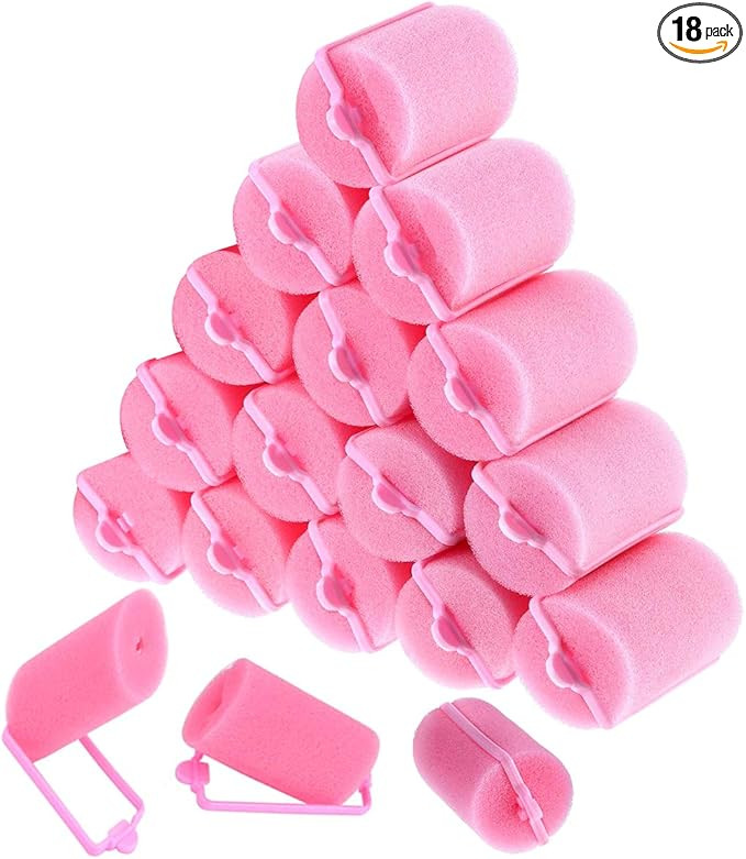 wordmouk 18 Pieces Foam Sponge Hair Rollers Pink Hair Rollers Soft Sponge Curlers 40 mm Large Siz... | Amazon (UK)