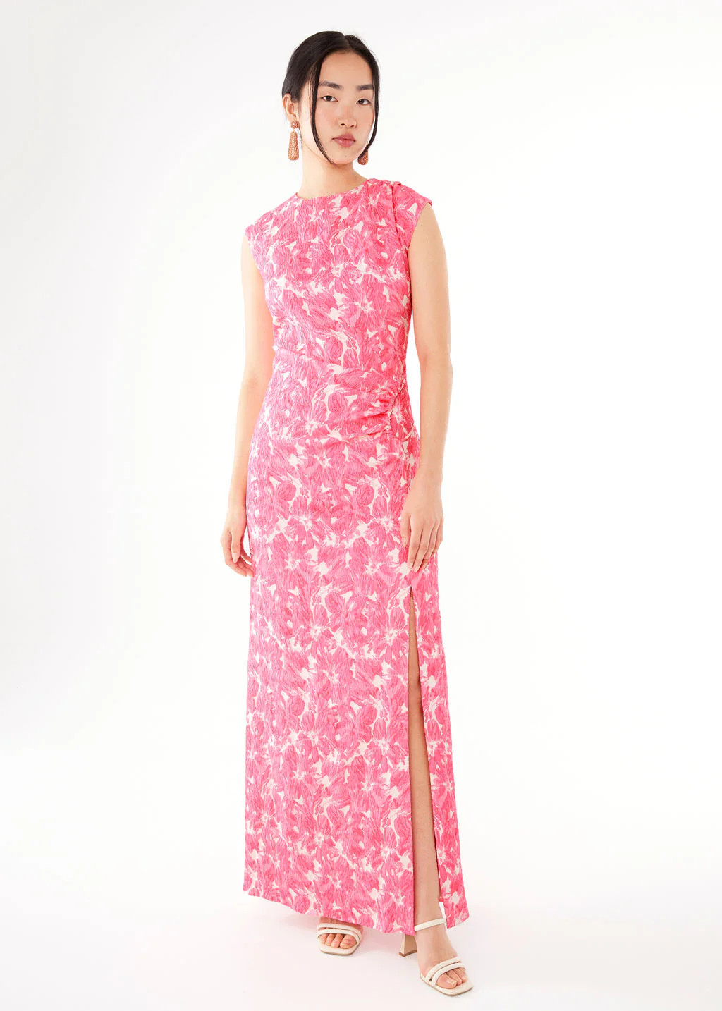 Stefanie Dress Hot Pink Hibiscus Jacquard | Abbey Glass
