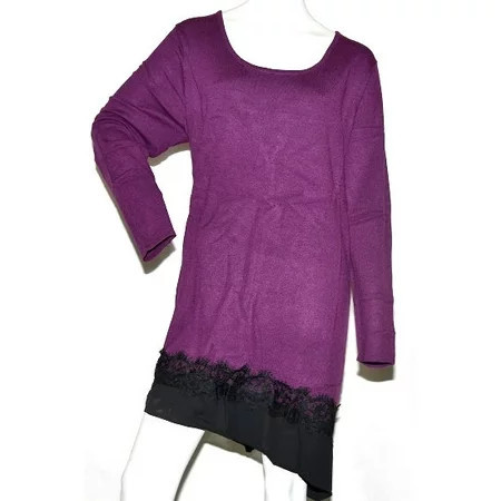 K. Jordan Women s Asymmetric Lace/Chiffon Sweater in Purple - S | Walmart (US)