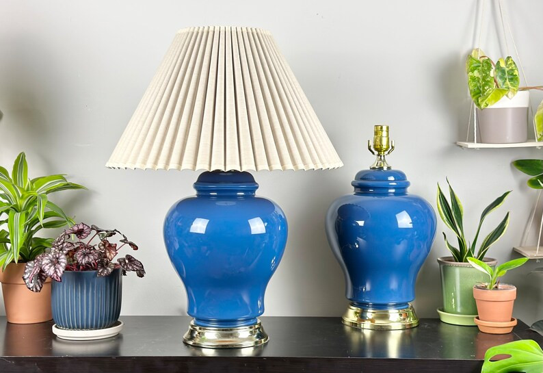A Pair of Vintage Blue Glass Table Lamps / Blue Glass Ginger Jar Lamps / Vintage Home Decoration ... | Etsy (US)