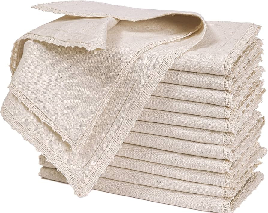 Bedding Craft Cloth Dinner Napkins Linen Flax Cotton 18x18 Set of 12 – Natural with Lace & Mite... | Amazon (US)
