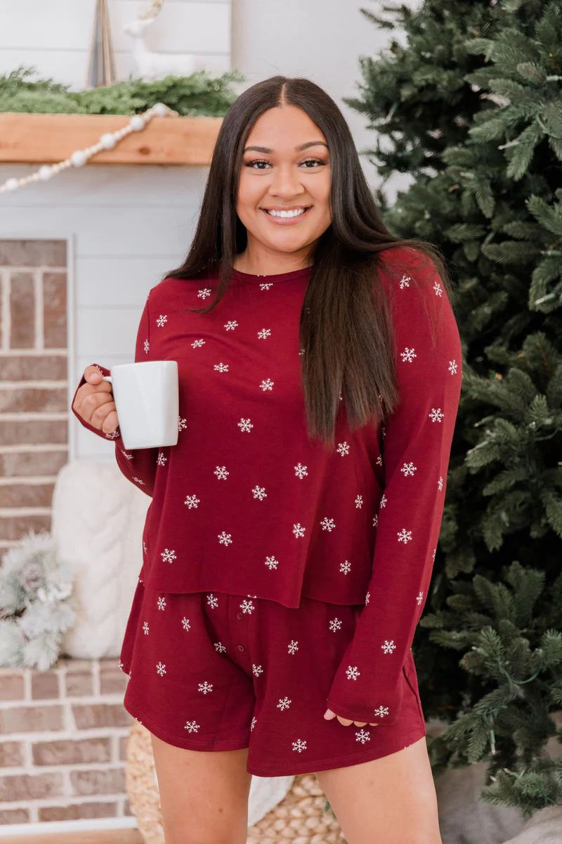 Snow Globe Wish Burgundy Snowflake Lounge Top DOORBUSTER | The Pink Lily Boutique