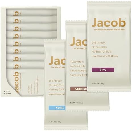 Jacob Bar, Protein Bars, Variety Pack (9 Bars Total) Contains 3 of Each; Chocolate, Vanilla, Berr... | Amazon (US)