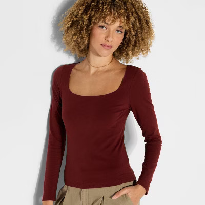 Women's Long Sleeve Square Neck T-Shirt - Wild Fable™ | Target