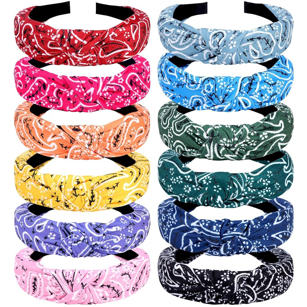 VELSCRUN Bandana Knotted Headbands for Women 12 Pack Gilrs Head Bands Fashion Solid Hair Band Non... | Amazon (US)