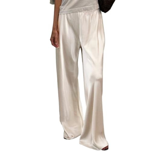 SOLILOQUY Women Y2K Satin Wide Leg Pants Casual Elastic High Waist Solid Loose Fit Lounge Pants O... | Amazon (US)