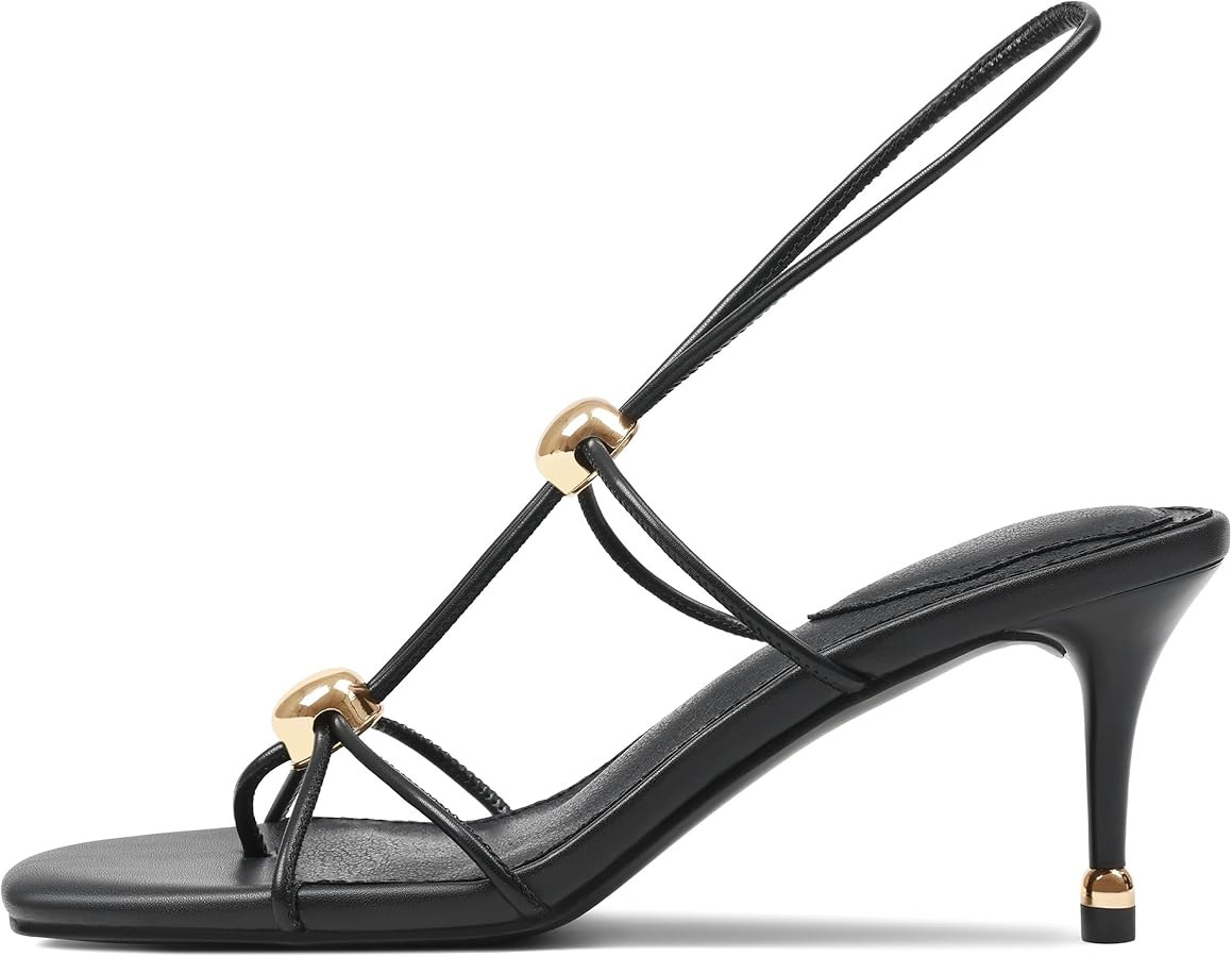 SaraIris Women's Black Sandals Flip Flops Ankle Strap Open Toe Kitten Heels Dress Summer Shoes | Amazon (US)