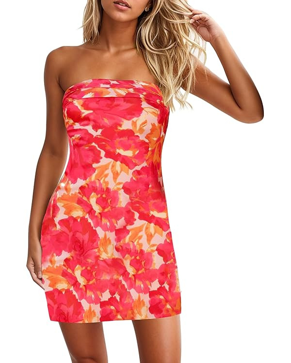 Women's Sexy Tube Dress Summer Y2K Floral Print Strapless Bodycon Mini Dress Date Night Party Clu... | Amazon (US)