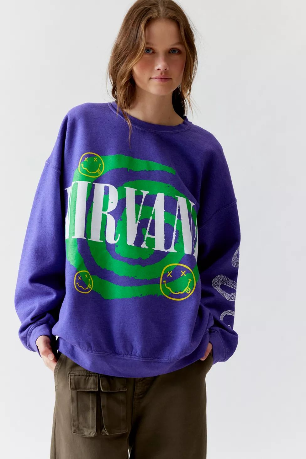 Nirvana Helix Smile Oversized Loose Crew Neck Sweatshirt | Urban Outfitters (US and RoW)
