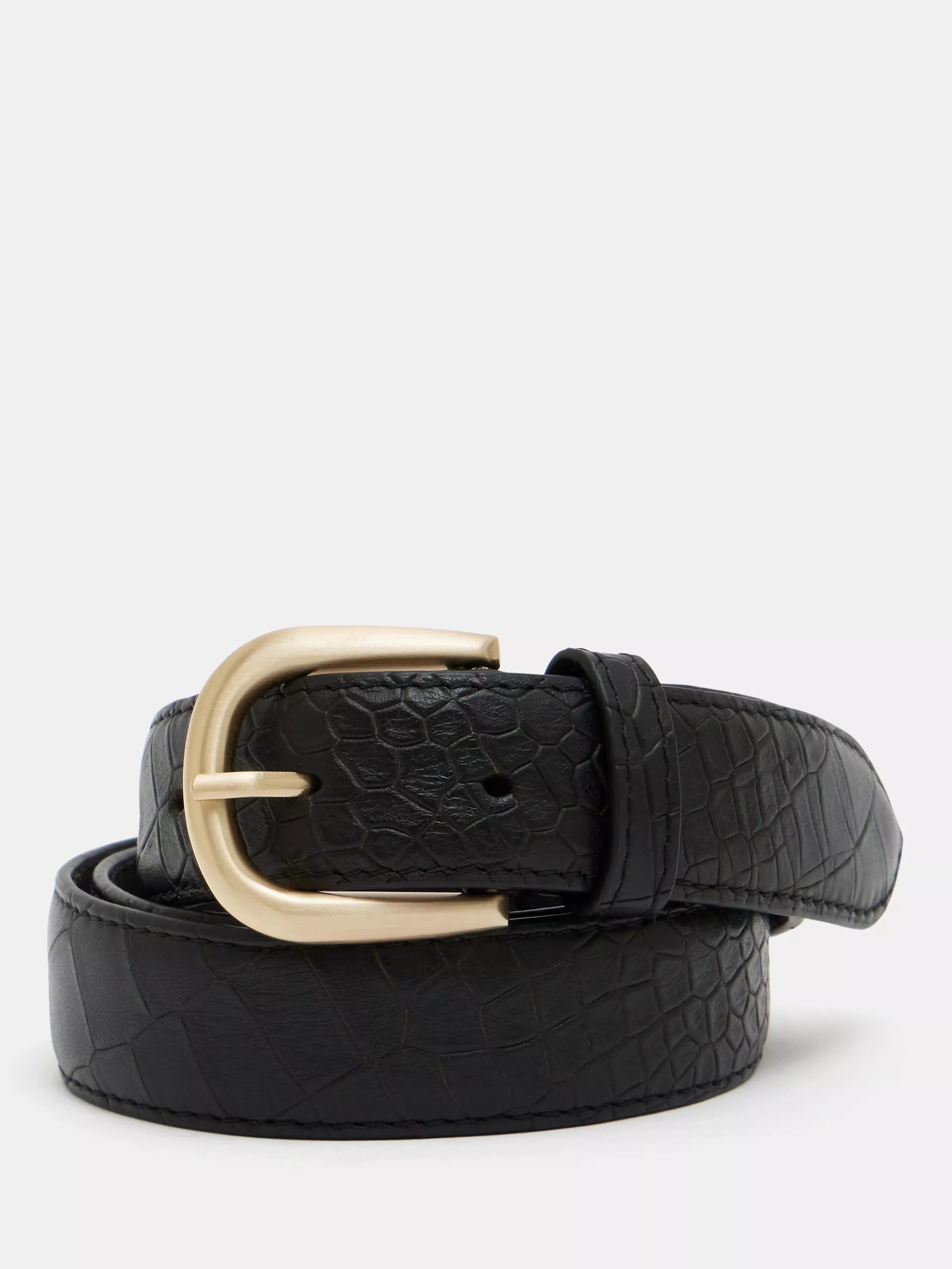 HUSH Callie Croc Emboss Leather Belt, Black | John Lewis (UK)