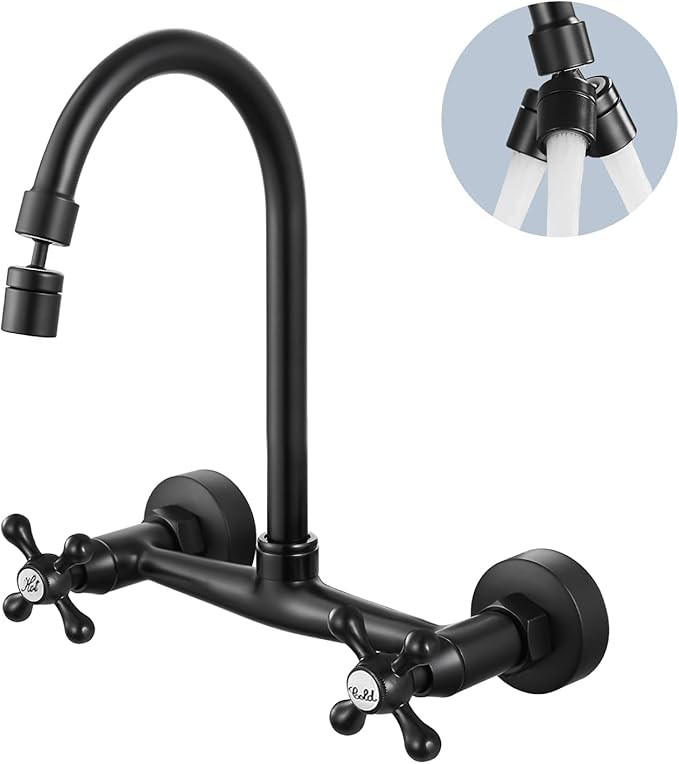 Airuida Wall Mount Kitchen Faucet Matte Black 8 Inch Center Wall Mount Faucet Kitchen with Spraye... | Amazon (US)