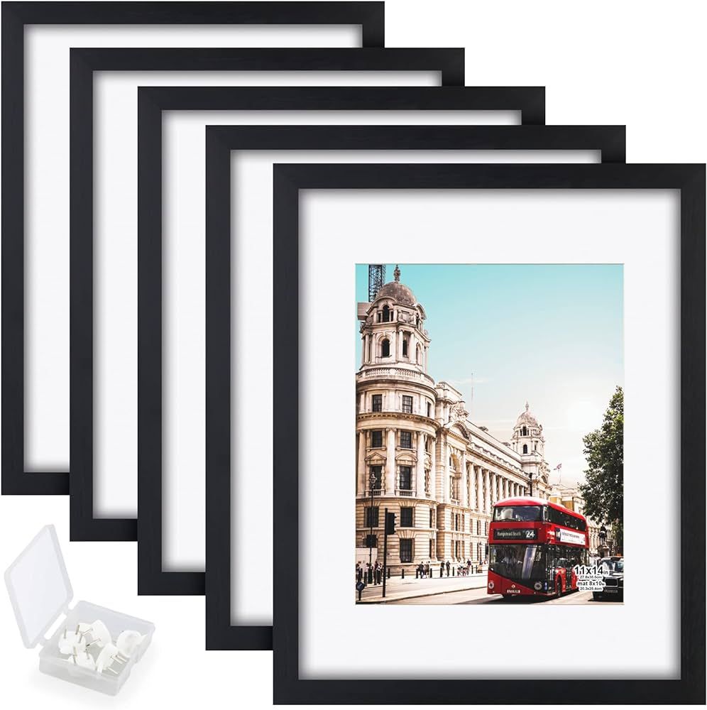RR ROUND RICH DESIGN Solid Wood 11x14 Picture Frames 5PK Display 8x10 with Mat or 11x14 Without M... | Amazon (US)
