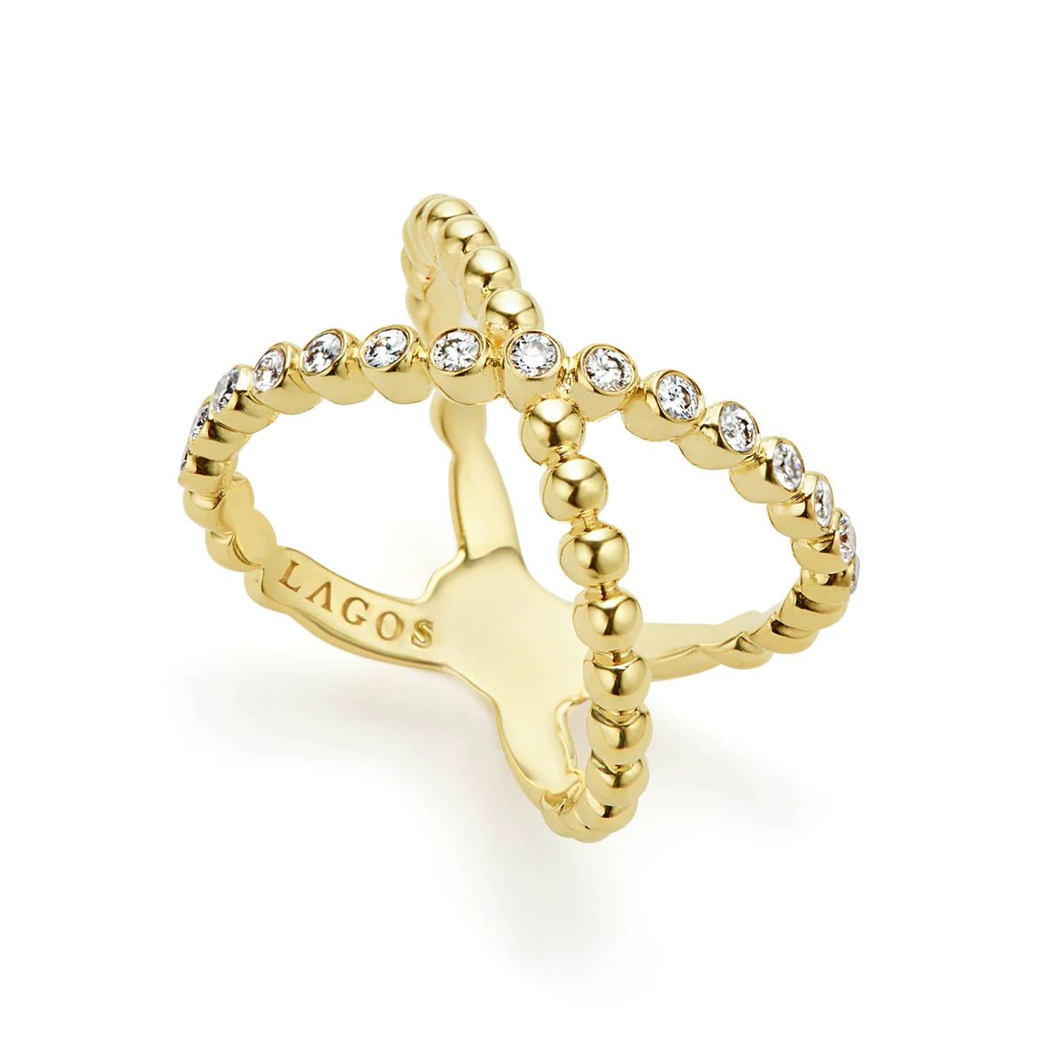 Caviar Gold 18K Gold X Diamond Ring | LAGOS
