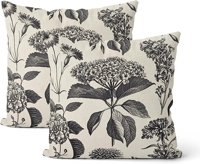 Amazon.com: DAFENA Black Pillow Covers 18x18 Inch 2 Pcs Boho Vintage Floral Decor Throw Pillows H... | Amazon (US)