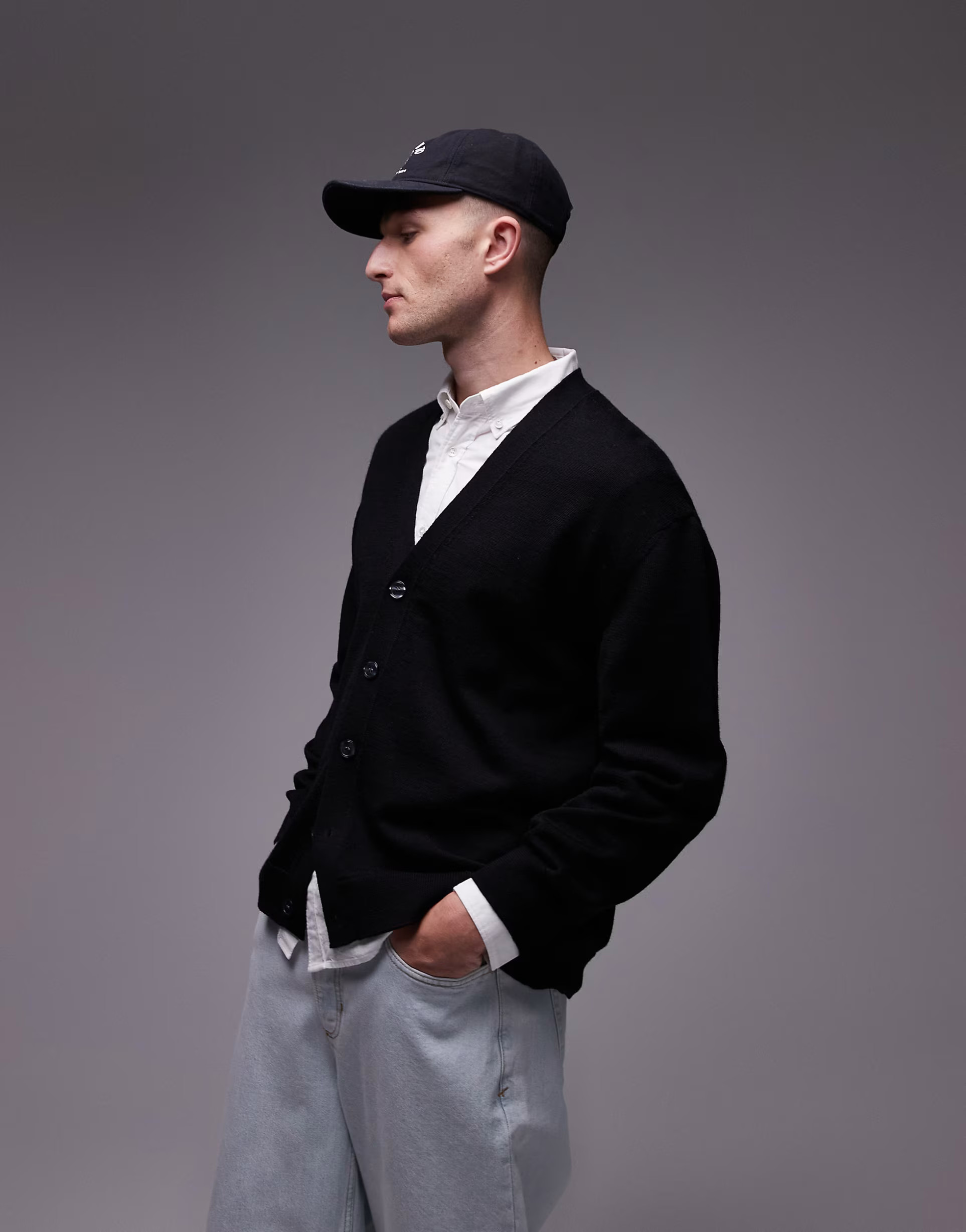 ARKET merino wool cardigan with v-neck and button front in black | ASOS | ASOS (Global)