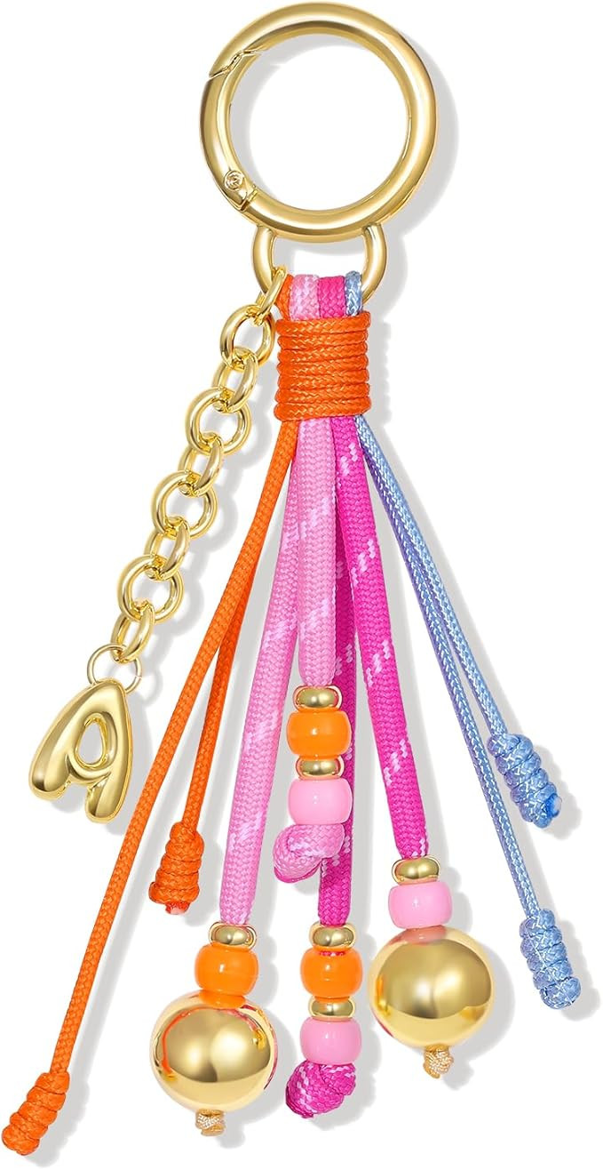 KissYan Initial Bag Charm for Women, Colorful Rope Purse charms With Bubble Letter pendant, Daint... | Amazon (US)
