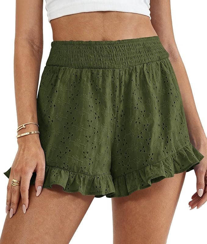 PRETTYGARDEN Shorts for Women Summer 2026 Beach Vacation Clothes Spring Elastic Waist Embroidered... | Amazon (US)