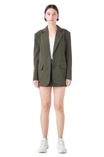 GREY LAB Women's Oversized Notched Collar Blazer, Olive, M | Amazon (US)