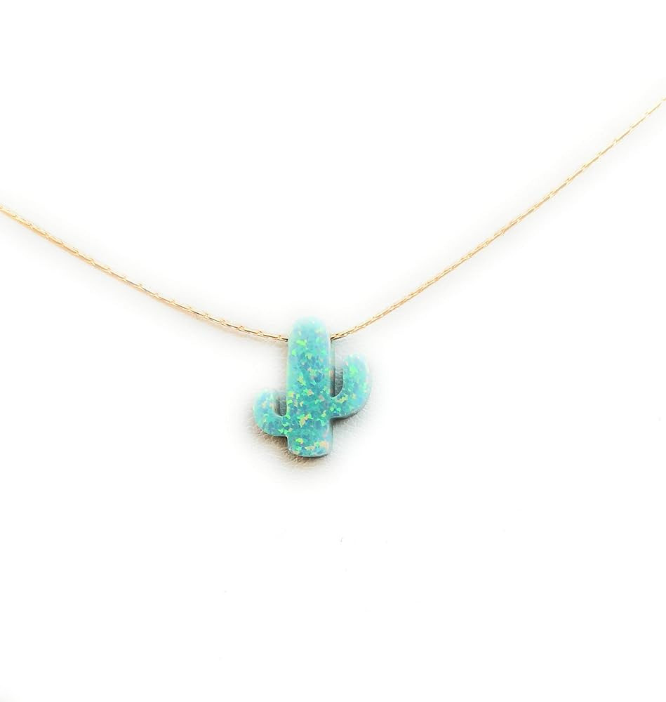 Cactus Opal Necklace White or Aqua Green Cactus Pendant Jewelry Gift for Plant Lover Women Desert... | Amazon (US)
