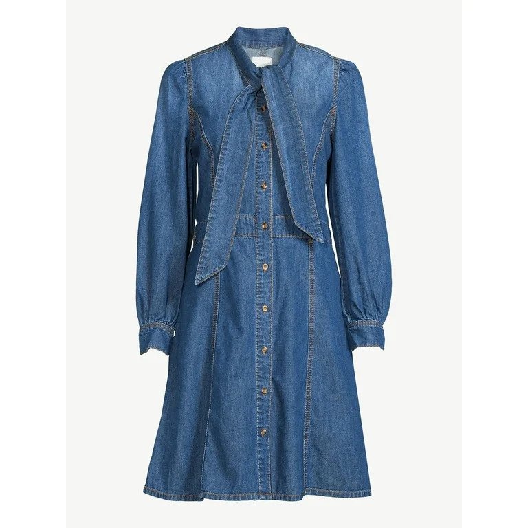 Scoop Women's Tie-Neck Fit & Flare Dress - Walmart.com | Walmart (US)