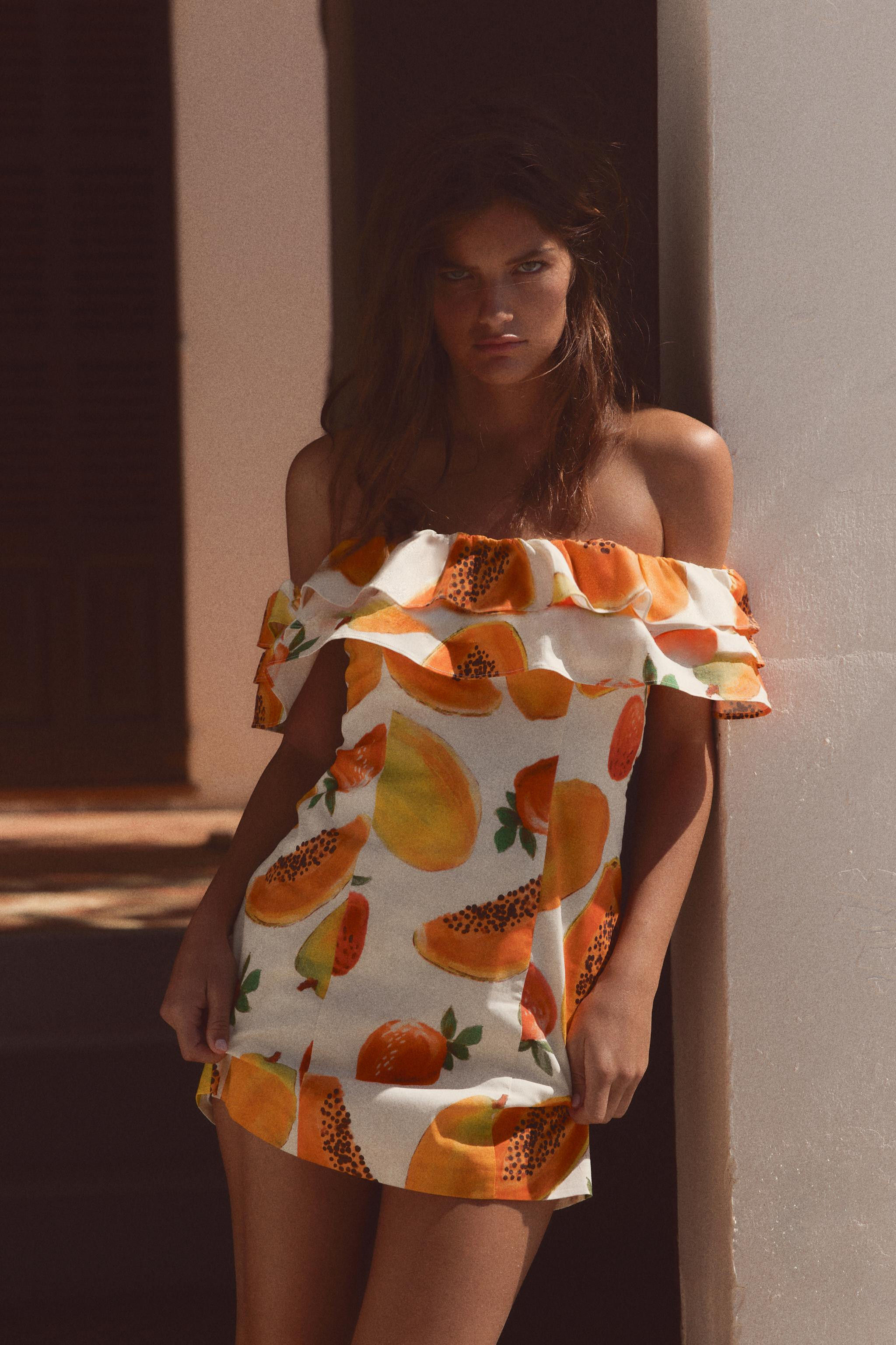 FRUIT PRINT RUFFLED MINI DRESS | Zara US