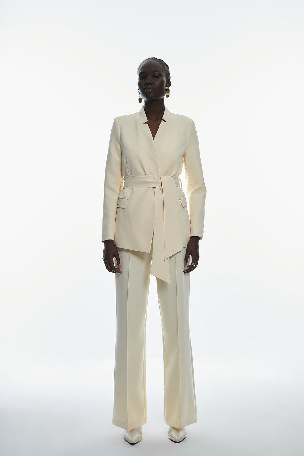 Stretch Cady Notch Neck Tie Belt Blazer | Karen Millen UK + IE + DE + NL