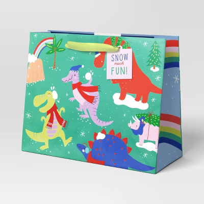 Dinosaurs Large Vogue Christmas Gift Bag Green - Wondershop™ | Target