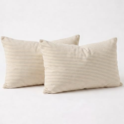 Farmhouse Brown Khaki Striped Lumbar Decorative Pillow Cover 12x20 Set of 2 | Amazon (US)