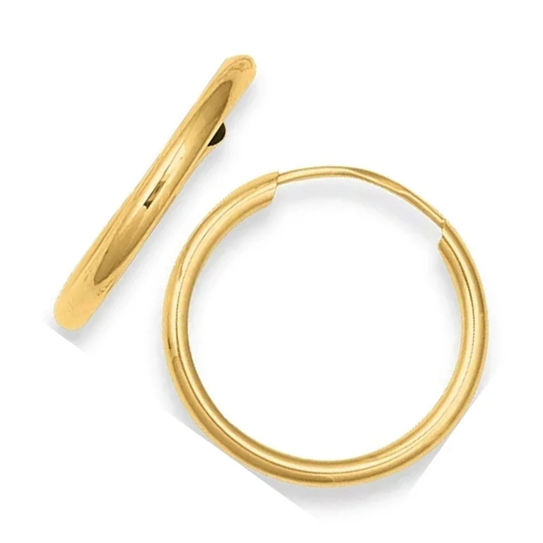 Jewelstop 10K Yellow Gold Shiny Small Endless Round Tube Hoop Earrings - 1x15mm | Walmart (US)