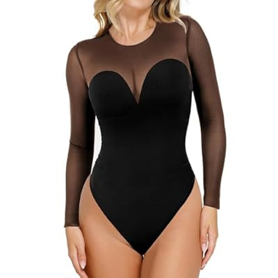 Popilush Long Sleeve Mesh Shapewear Bodysuit for Women Tummy Control Shee… | Amazon (US)
