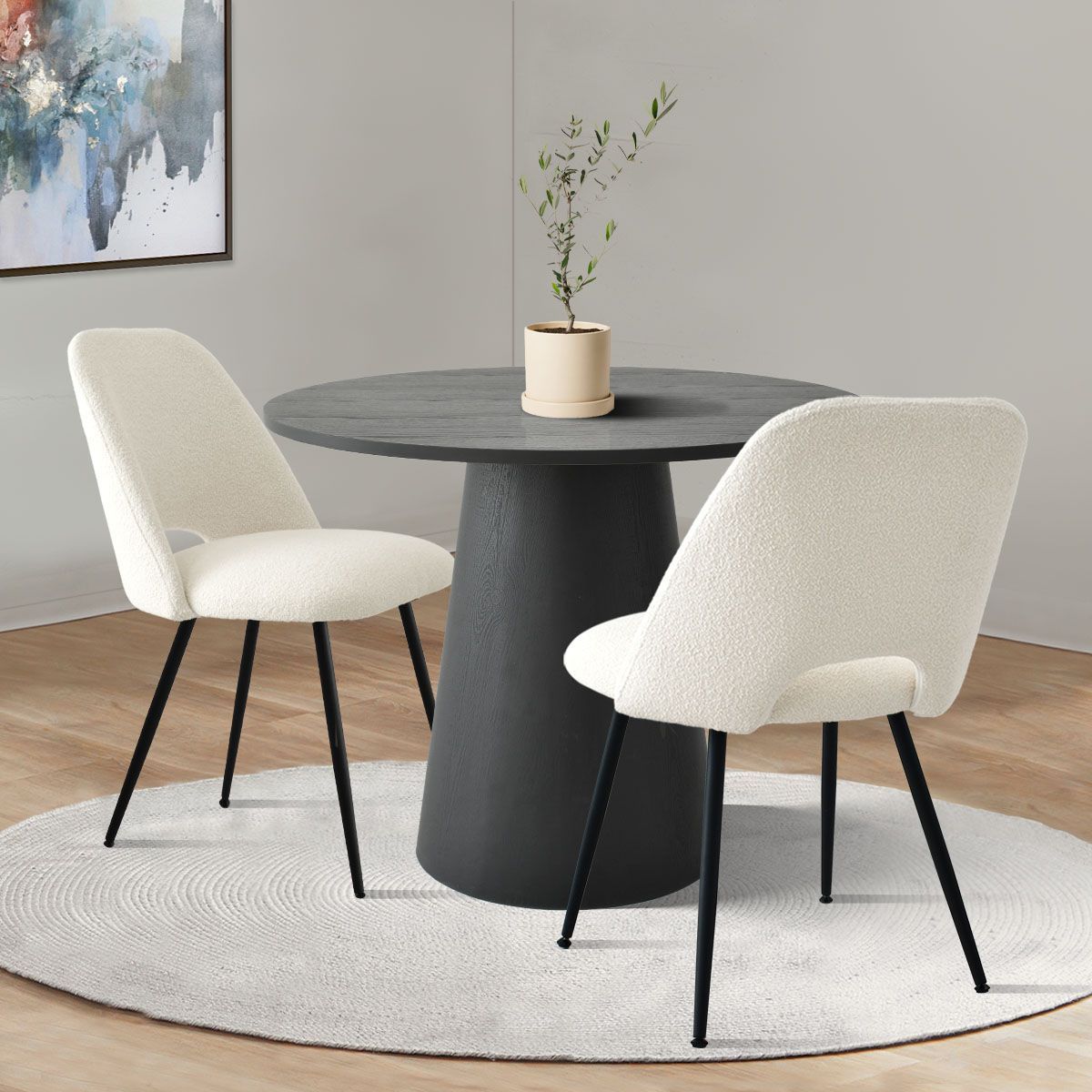 Dwen+Edwin Black 3 Piece Dining Table Set with 35" Black Round Concrete Dining Table and 2 Uphols... | Target