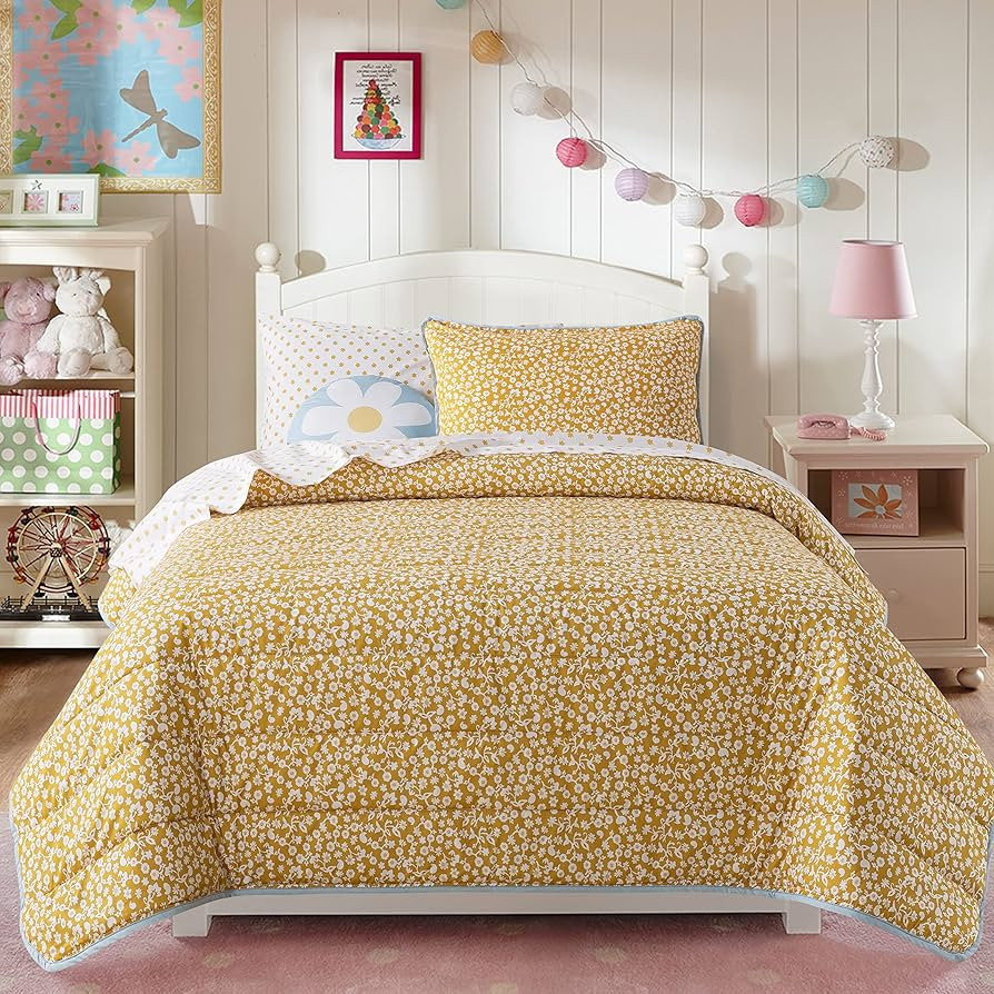 Soul & Lane x Leanna Laming Daisy Days Twin Comforter Set: Twin Quilt with 1 Pillow Sham, White a... | Amazon (US)