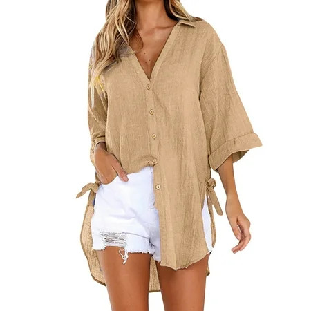 ZHAGHMIN spring Tops Womens 2023 Trendy Loose Blouse Button T-Shirt Casual Long Tops Shirt Dress Lad | Walmart (US)