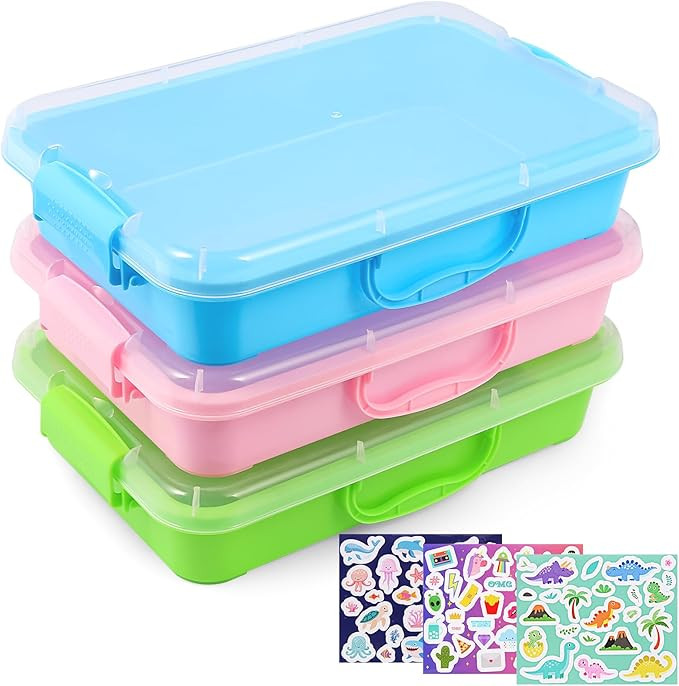 FIIOEOY 3 Pcs Sensory Bin Sand Tray with Lid & 3 Stickers, Stackable Plastic Storage Containers, ... | Amazon (US)