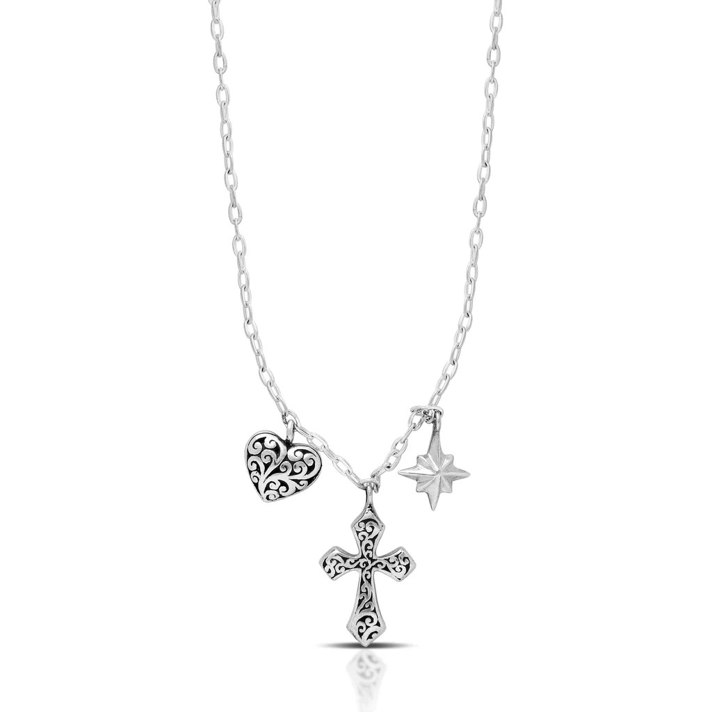 LH Scroll Cross and Love Charm Necklace | Lois Hill Designs LLC