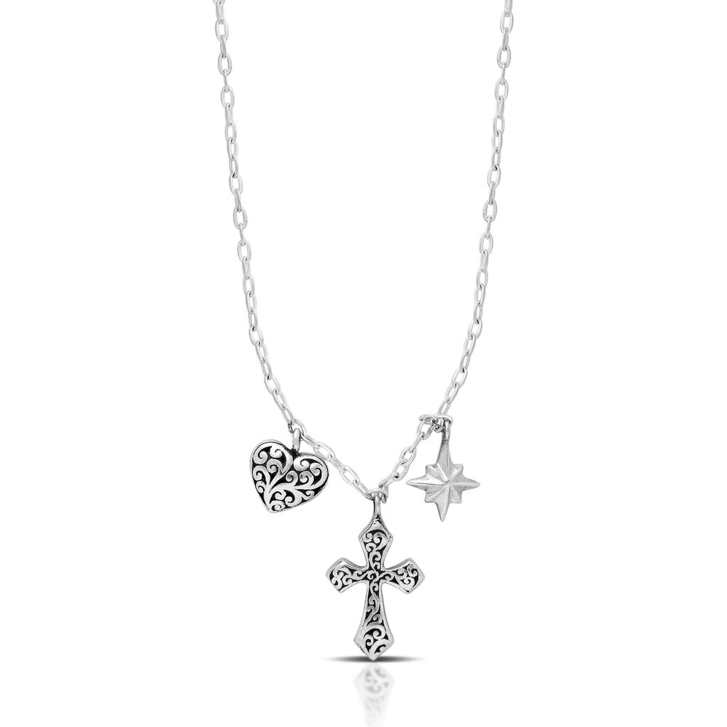 LH Scroll Cross and Love Charm Necklace | Lois Hill Designs LLC