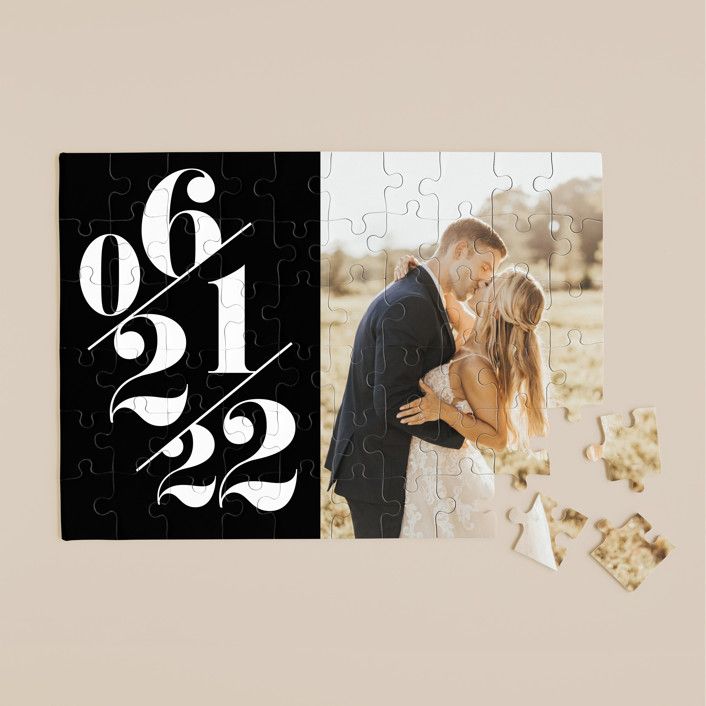"Delightful Date" - Customizable 60 Piece Custom Puzzle in Black by Baumbirdy. | Minted