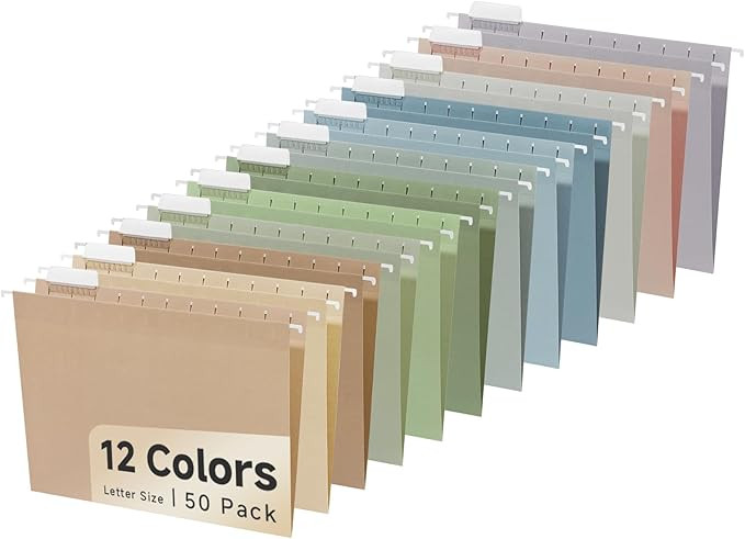 50pcs Decorative Hanging File Folders,Filing Cabinet, Letter Size with 1/5-Cut Adjustable Tab Dur... | Amazon (US)