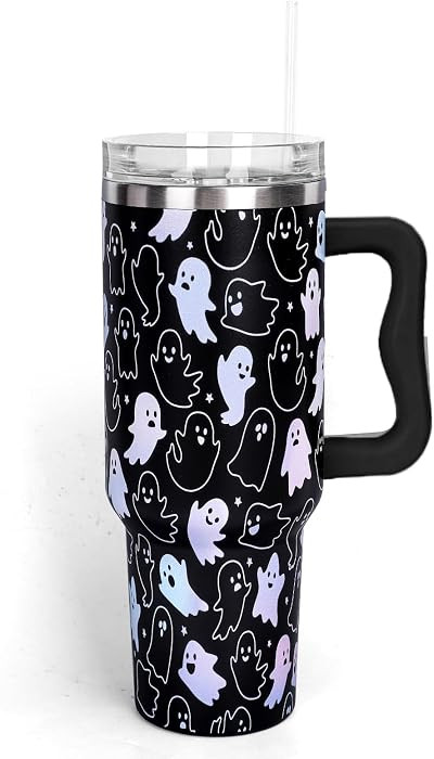 Whaline 40 oz Halloween Tumbler with Handle Straw and Lid Ghost Travel Tumbler Coffee Cup for Wom... | Amazon (US)
