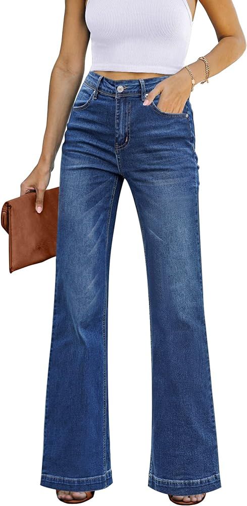 GRAPENT Womens Flare Jeans High Waisted Wide Leg Baggy Jean for Women Stretch Denim Pants | Amazon (US)