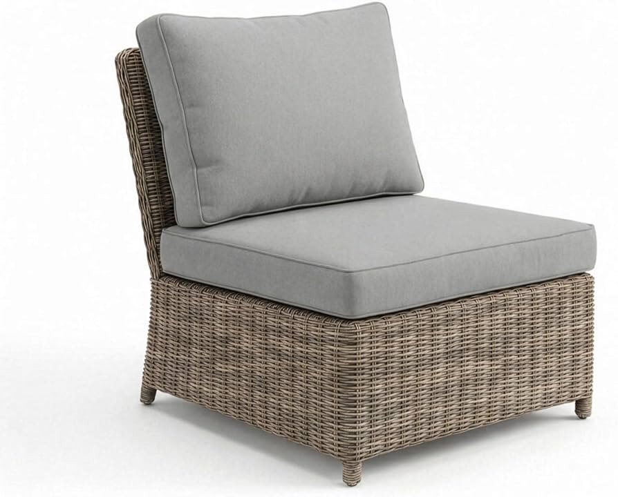 Martha Stewart Lily Pond Indoor-Outdoor Armless Patio Center Seat in Weathered Gray Rattan Wicker... | Amazon (US)