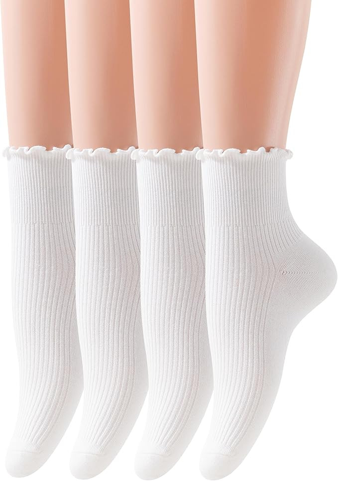 Women's Ruffle Ankle Socks, Soft Cotton Crew Socks | Amazon (US)
