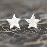 Sterling Silver Hammered Star Studs, Unique Celestial Earrings, Shining Gift, Hand Cast Lunar Christmas Earrings Gift | Etsy (US)